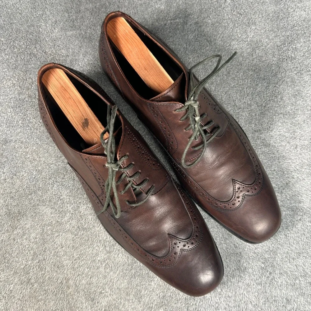 Hugo Boss Wingtip Brogue Derby Oxford Dress Shoes Brown Leather 50211001 Mens 9
